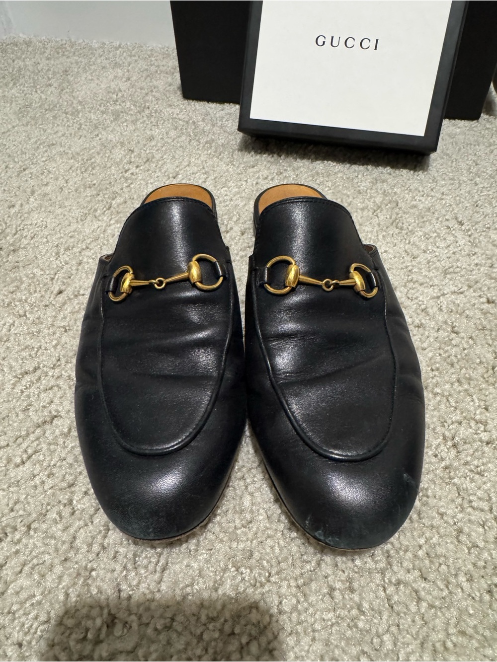 Gucci Black Leather Princetown Mules - Picture 1 of 8